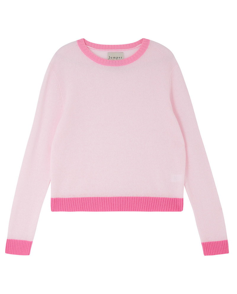 Jumper1234 Contrast Rib Candy Pink Crew Knit