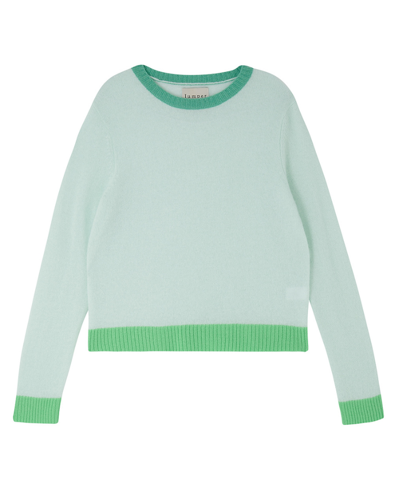 Jumper1234 Contrast Rib Apple Green Crew Knit