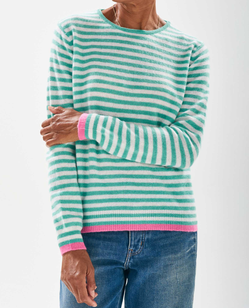 Jumper1234 Tipped Little Stripe Mint Crew Knit