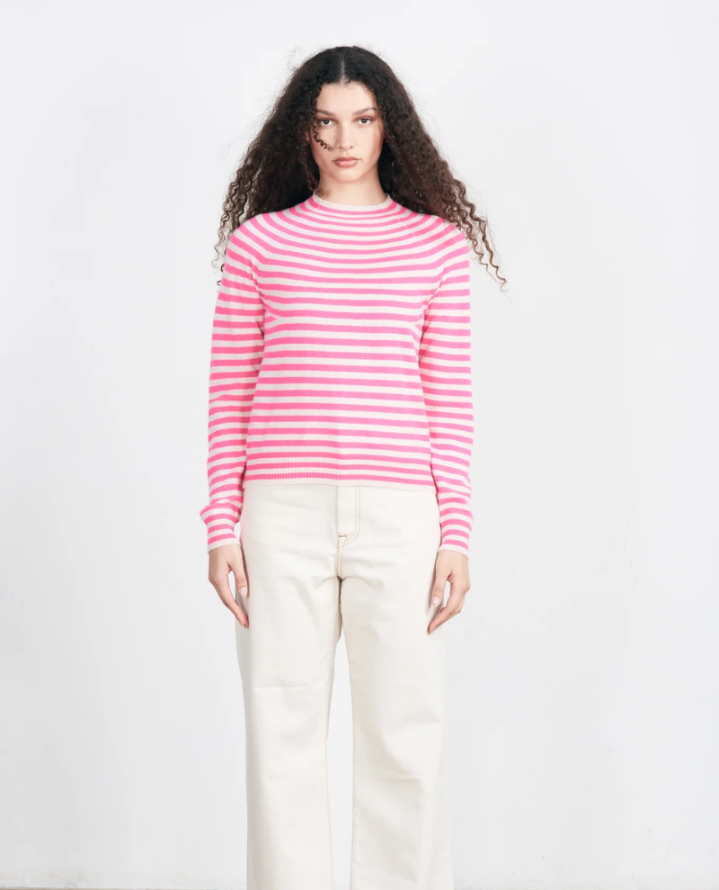 Jumper1234 Vary Neon Pink Oatmeal Stripe Crew Knit