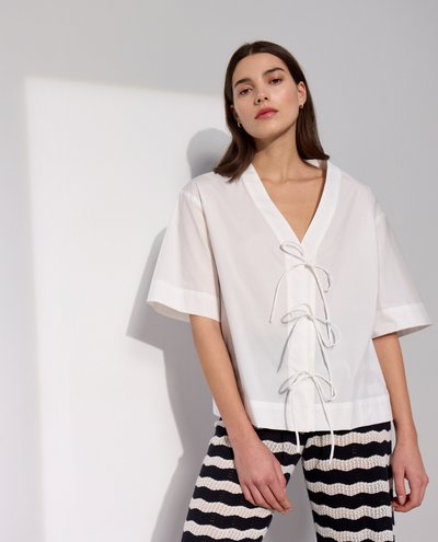 Levete Room Bradie White Cotton Bow Blouse