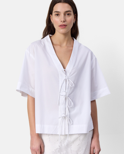 Levete Room Bradie White Cotton Bow Blouse