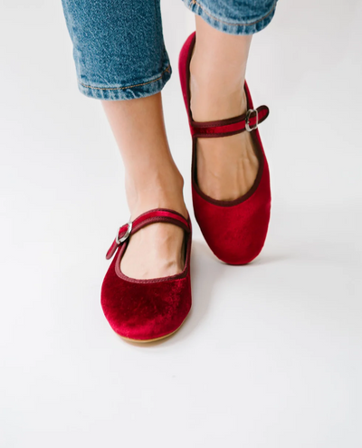 Moi London Burgundy Velvet Mary Jane Shoes