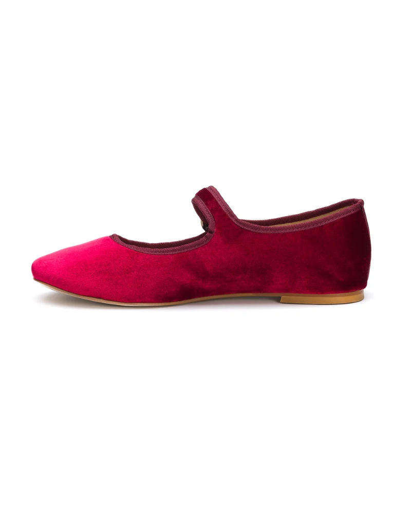 Moi London Burgundy Velvet Mary Jane Shoes