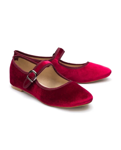 Moi London Burgundy Velvet Mary Jane Shoes