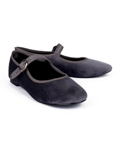 Moi London Smoke Grey Velvet Mary Jane Shoes