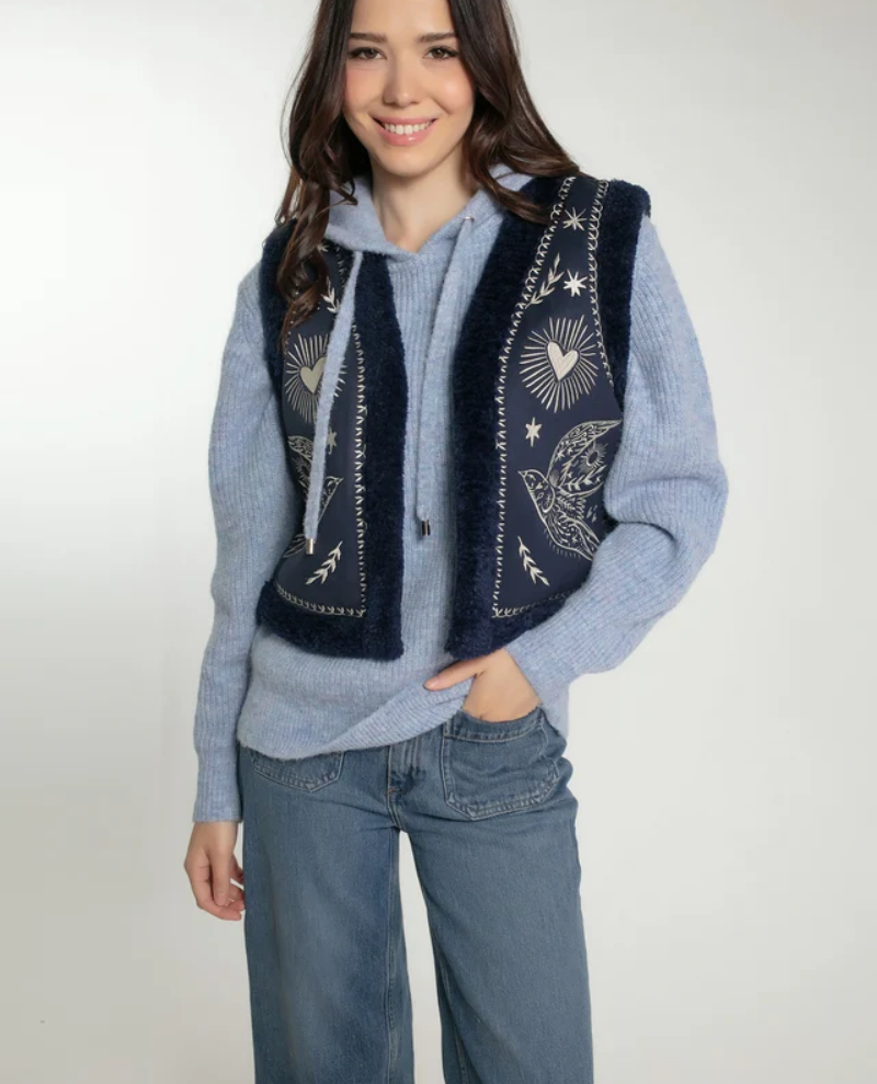 Nooki Freebird Navy Faux Fur Gilet