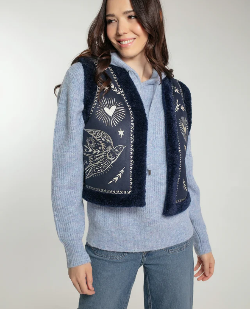 Nooki Freebird Navy Faux Fur Gilet