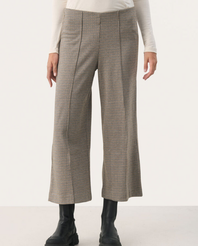 Part Two Ilisan Brown Check Jersey Culotte Trousers