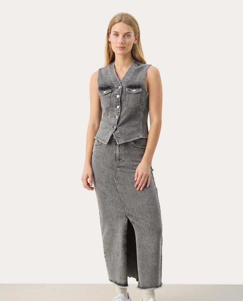 Part Two Janielle Grey Denim Waistcoat