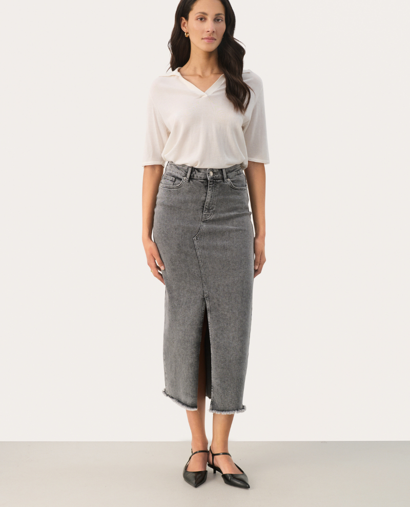 Part Two Jasmin Grey Denim Skirt