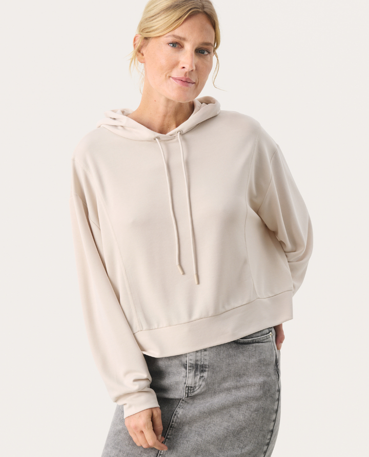 Cream hooded sweatshirt sale