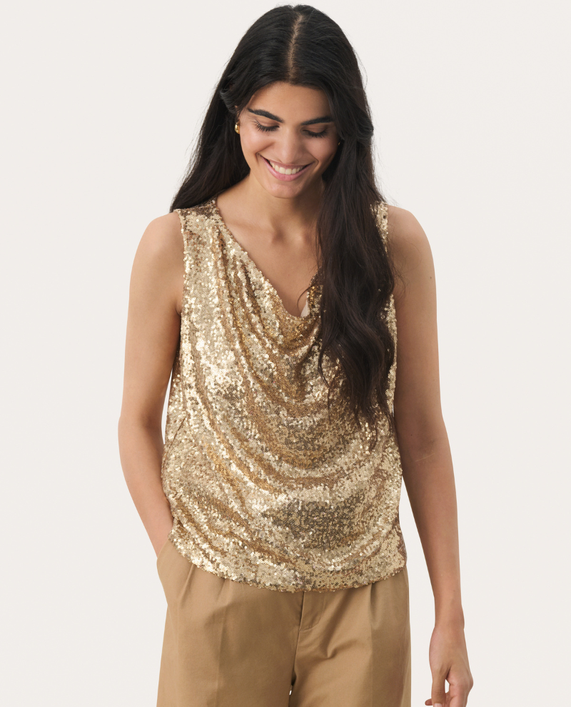 Part Two Malikka Gold Sequin Top Biscuit Clothing Ltd