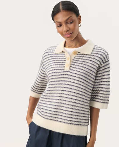 Part Two Nivi Cream Striped Short Sleeve Knit