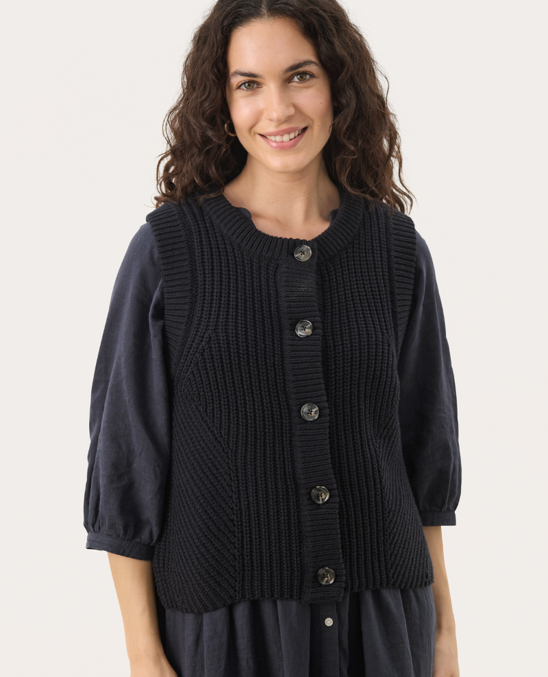 Part Two Noemie Navy Waistcoat Cardigan