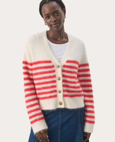 Part Two Pakize Red Stripe Cardigan