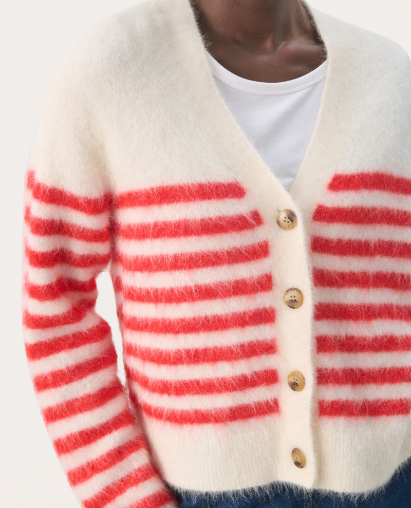 Part Two Pakize Red Stripe Cardigan