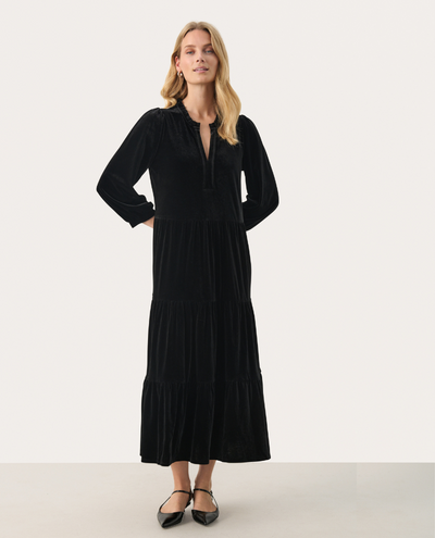 Part Two Viggasa Black Velvet Midi Dress