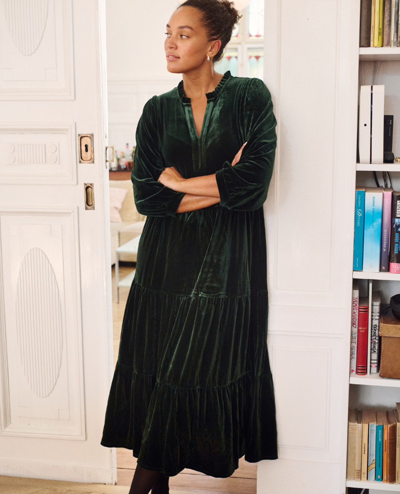 Part Two Viggasa Sycamore Green Velvet Midi Dress