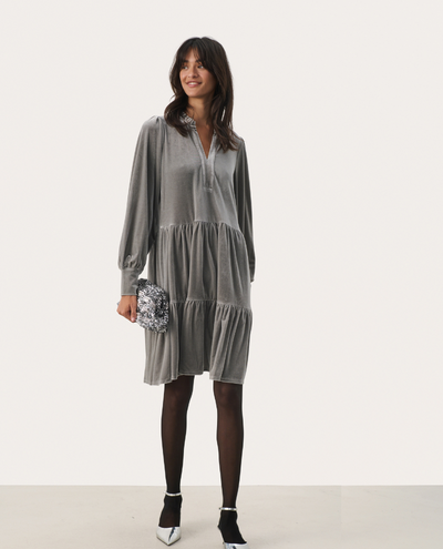 Part Two Viggase Silver Grey Velvet Short Dress