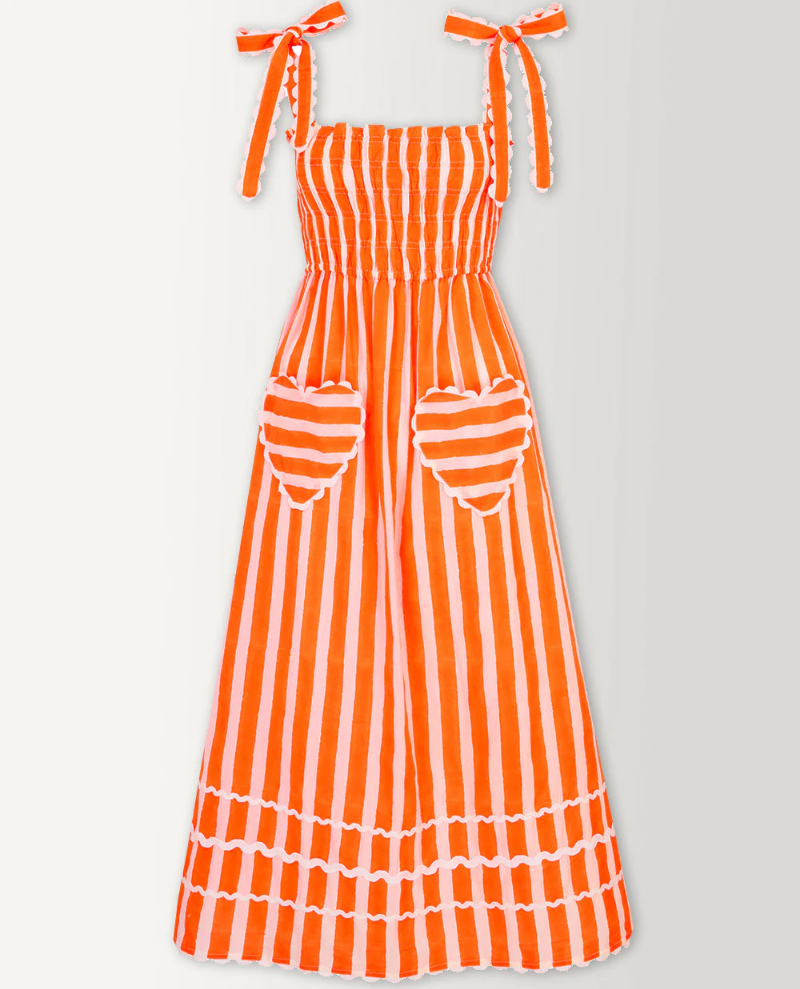 Pink City Prints Immy Neon Orange Stripe Dress