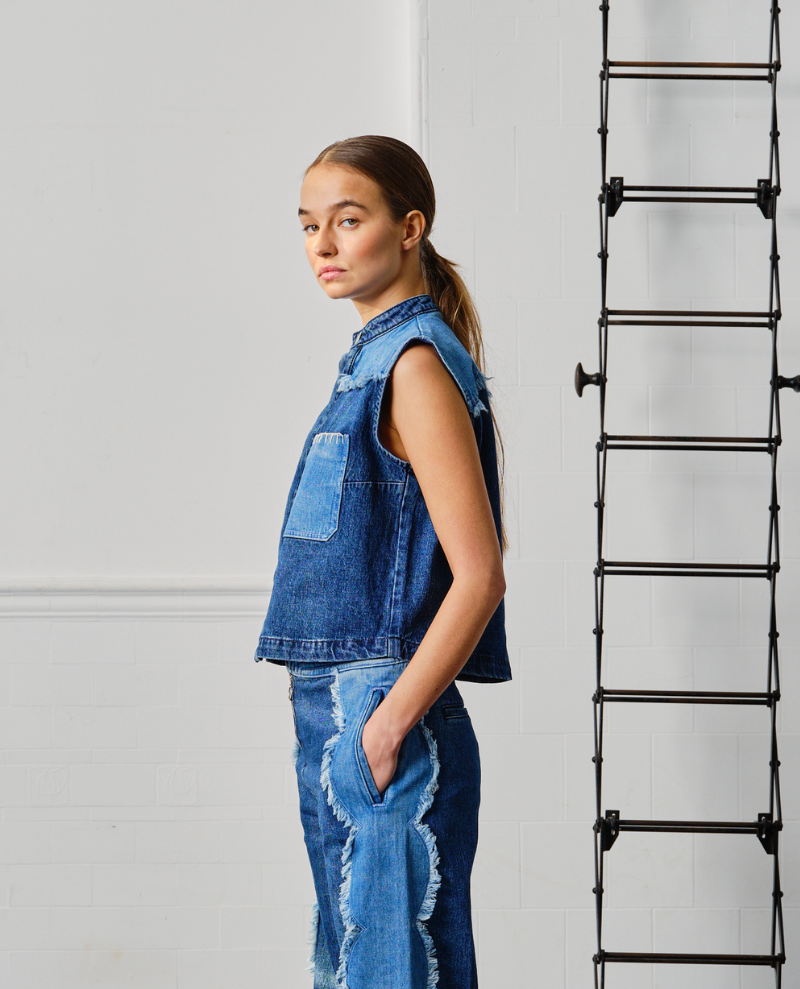 Seventy Mochi Ari Scalloped Denim Waistcoat