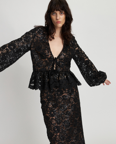 Stella Nova Black Lace Sequin Blouse