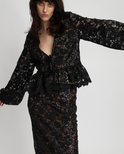 Stella Nova Black Lace Sequin Blouse