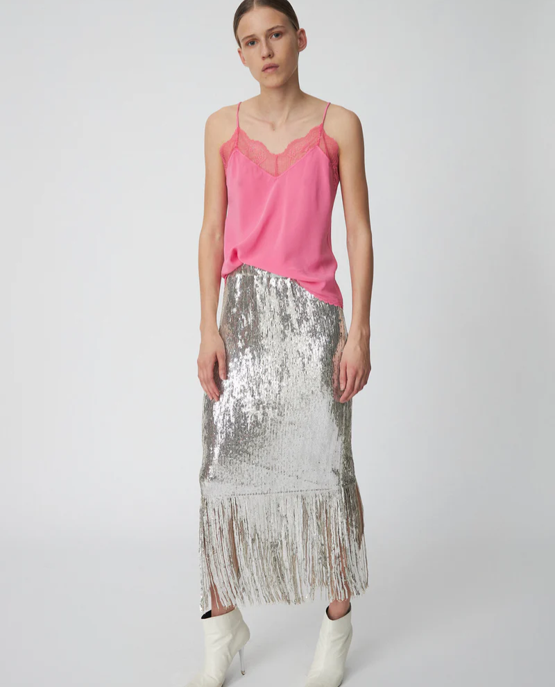 Stella Nova Silver Sequin Fringe Skirt