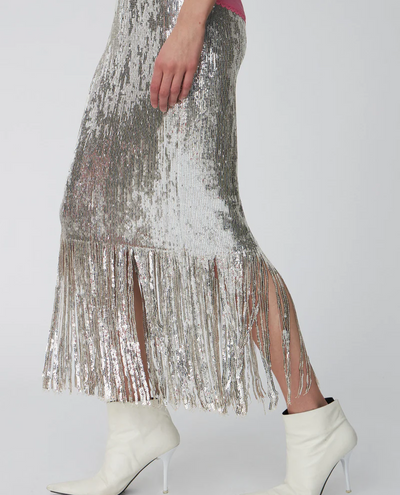 Stella Nova Silver Sequin Fringe Skirt