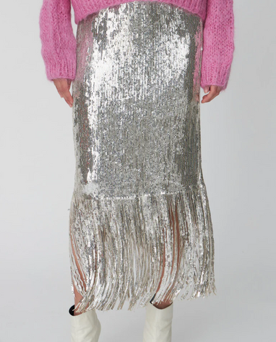 Stella Nova Silver Sequin Fringe Skirt