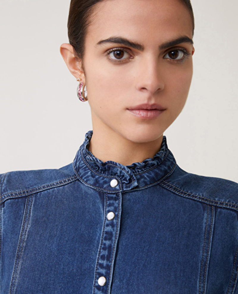 Suncoo Chona Blue Denim Shirt Dress