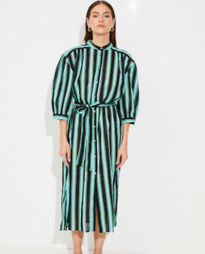 Suncoo Costa Turquoise Blue Stripe Dress