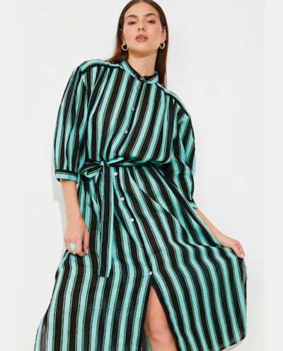 Suncoo Costa Turquoise Blue Stripe Dress