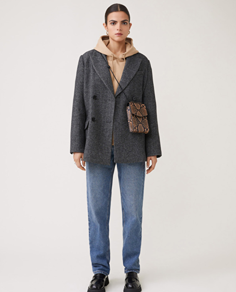 Suncoo Eka Grey Tweed Boxy Blazer