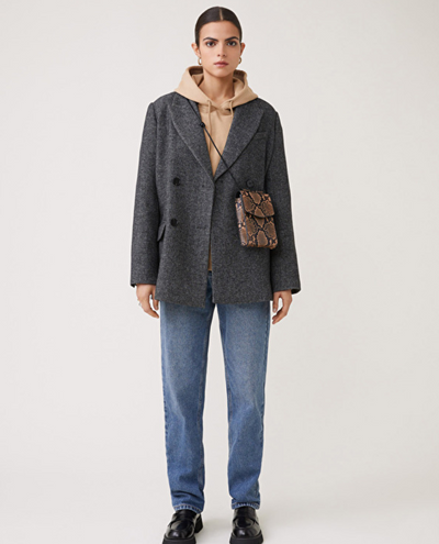 Suncoo Eka Grey Tweed Boxy Blazer