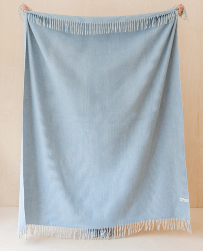 TBCo. Recycled Wool Blanket in Azure Blue Waffle