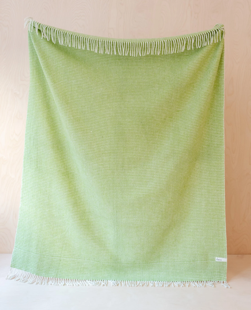 TBCo. Recycled Wool Blanket in Light Green Waffle