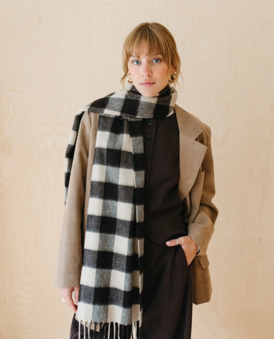 TBCo Lambswool Brown Gingham Tweed Check Scarf