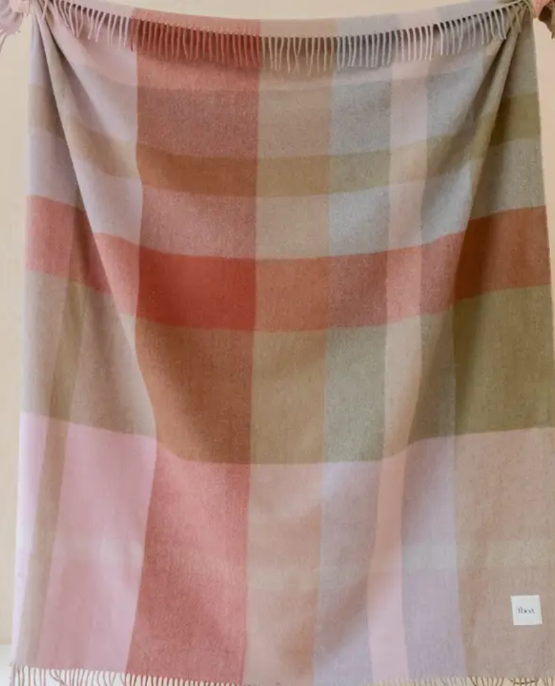 TBCo Recycled Wool Pink Patchwork Check Blanket