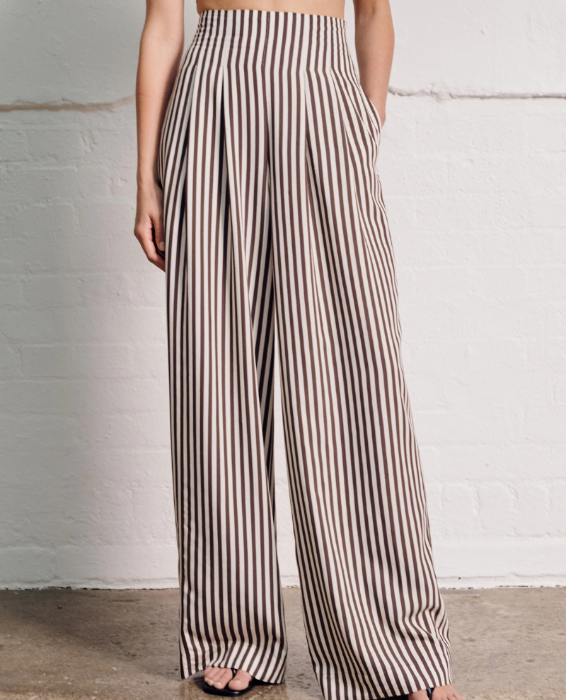 Vivere Nellie Brown Stripe Wide Leg Trousers