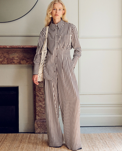 Vivere Nellie Brown Stripe Wide Leg Trousers