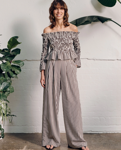 Vivere Nellie Brown Stripe Wide Leg Trousers