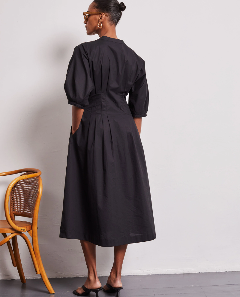 Vivere Nova Black Poplin Shirt Dress