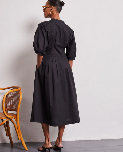 Vivere Nova Black Poplin Shirt Dress