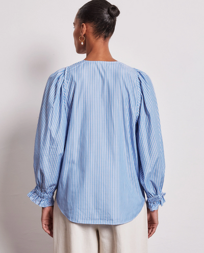 Vivere Remi Blue Gathered Cuff Shirt