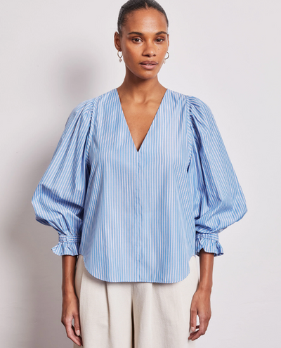 Vivere Remi Blue Gathered Cuff Shirt