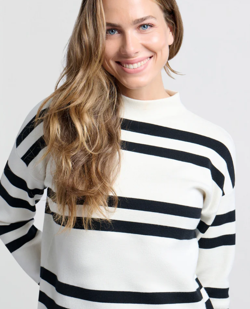 Yaya Chalk White Stripe High Neck Knit