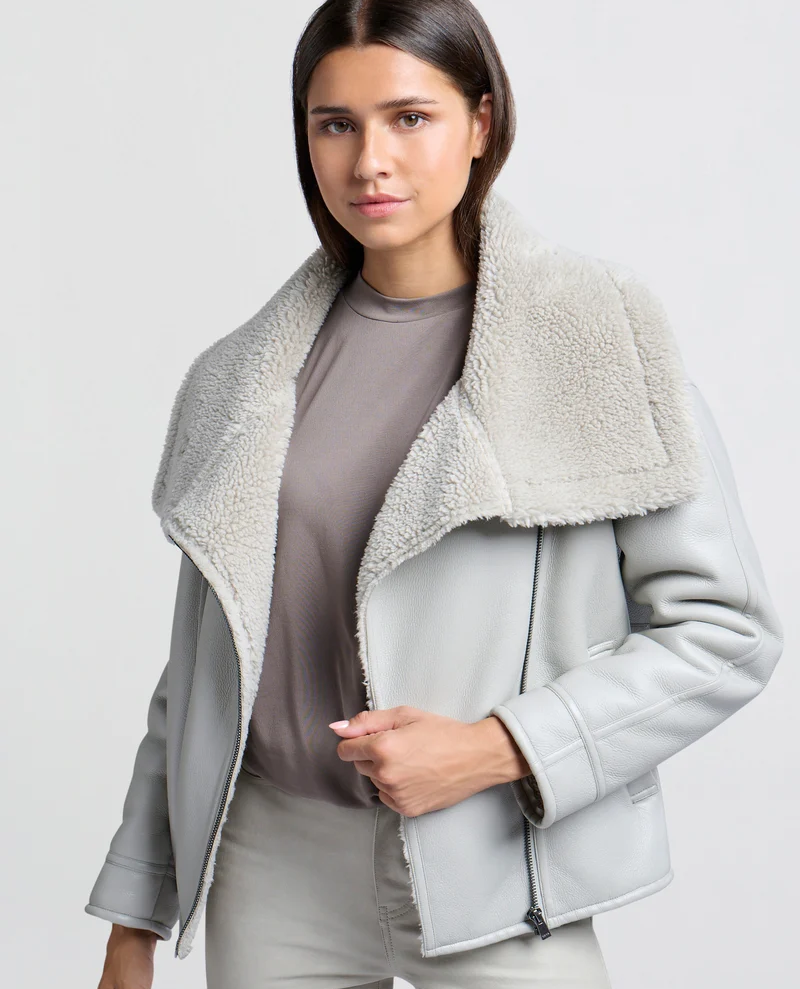 Yaya Dove Grey Faux Leather Lammy Jacket