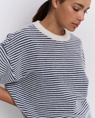 Yaya Fluffy Stripe Short Sleeve Knit